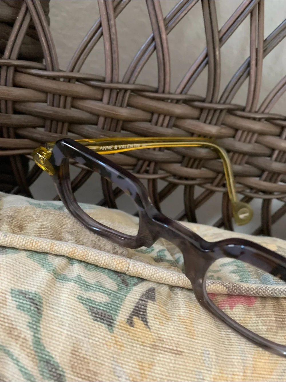 Anne and Valentin Rectangular Gray and Yellow Eyeglass Frames- for parts only